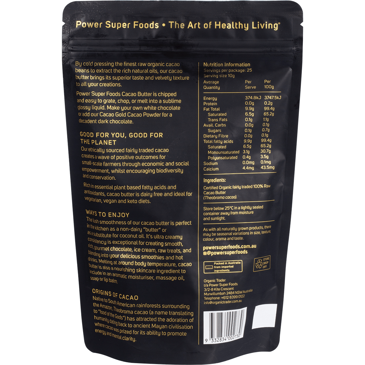 Cacao Gold Butter Chunks Raw Certified Organic