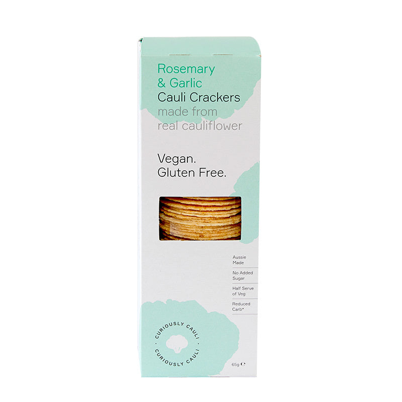 Curiously Cauli Crackers - Rosemary & Garlic 65g (Pack of 10)