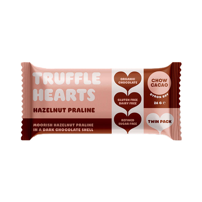 Chow Cacao Truffle Hearts - Hazelnut Praline 26g (Pack of 9)