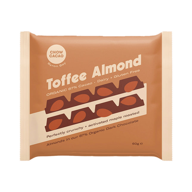 Chow Cacao Dark Chocolate Block - Toffee Almond 60g (Pack of 11)