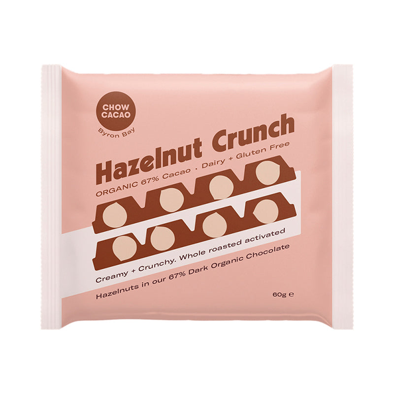 Chow Cacao Dark Chocolate Block - Crunchy Hazelnut 60g (Pack of 11)