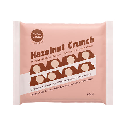 Chow Cacao Dark Chocolate Block - Crunchy Hazelnut 60g (Pack of 11)