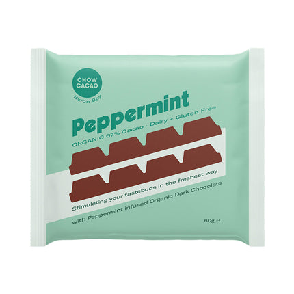 Chow Cacao Dark Chocolate Block - Peppermint 60g (Pack of 11)