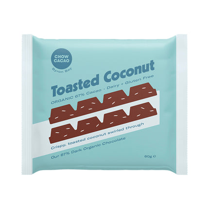 Chow Cacao Dark Chocolate Block - Toasted Coconut 60g (Pack of 11)