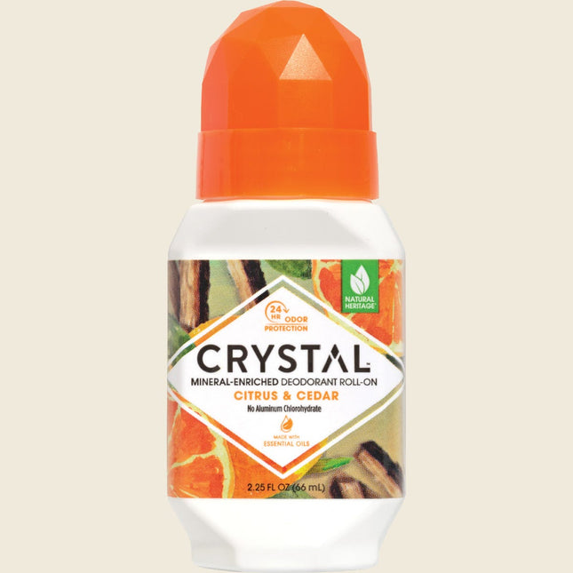 Crystal Mineral-Enriched Deodorant Roll-On, Citrus and Cedar, 66ml bottle