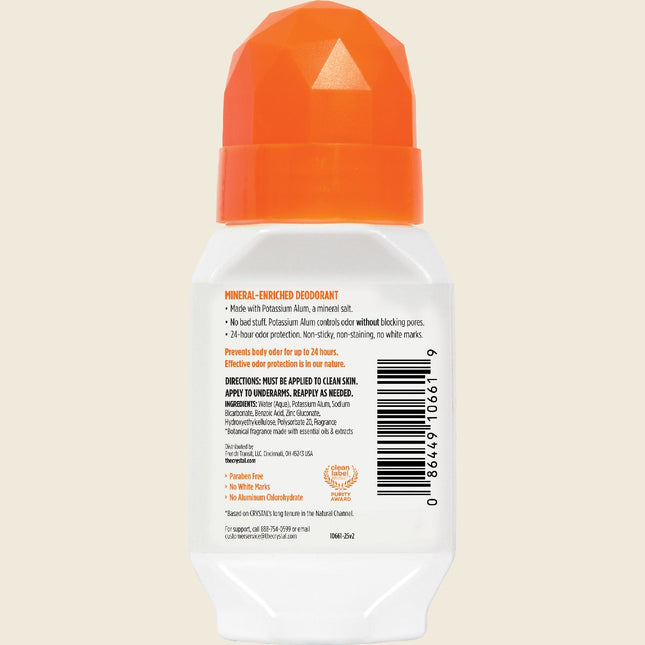 Back of Crystal Citrus and Cedar Roll-On deodorant showing ingredients