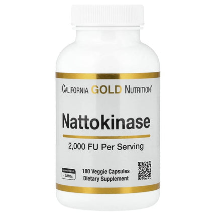 California Gold Nutrition Nattokinase Proteolytic Enzyme 2,000 FU bottle, front label