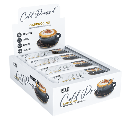 Box of Cold Pressed Cappuccino packaging on a white background