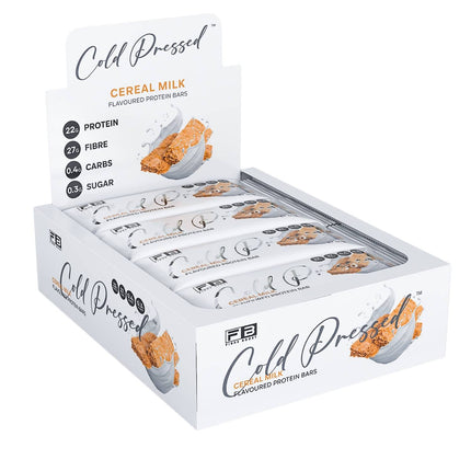 Box of Cold Pressed cereal bars on a white background