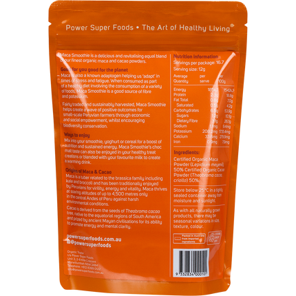 Certified organic maca cacao smoothie mix superfood powder