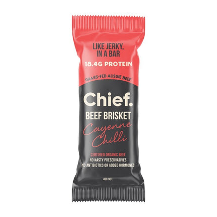 Chief Nutrition Grass Fed Beef Bar - Beef & Chilli 40g (Pack of 12)