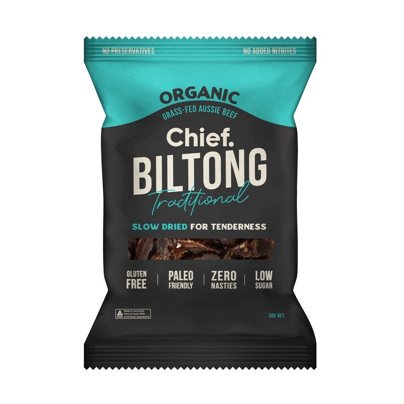 Chief Nutrition Chief Grass Fed Biltong - Traditional Beef 30g (Pack of 12)