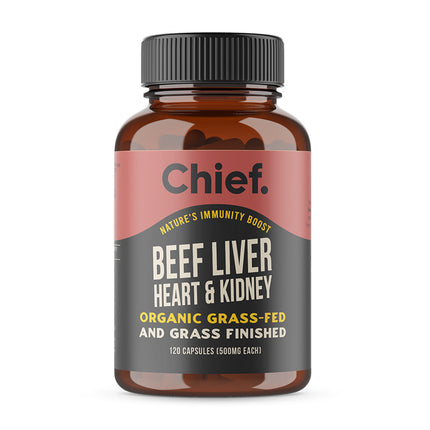 Chief Nutrition Chief Organic Beef Liver Heart & Kidney 120 Capsules