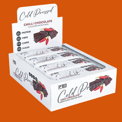 Box of 12 Fibre Boost Chilli Chocolate cold pressed protein bars
