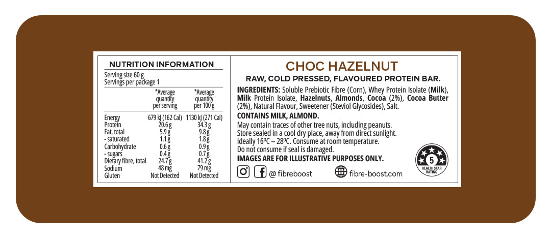 Fibre Boost Cold Pressed Choc Hazelnut flavoured Protein Bar