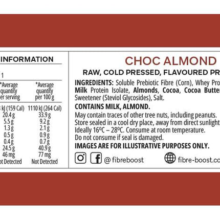 Nutrition label for Fibre Boost Salted Almond Protein Bar