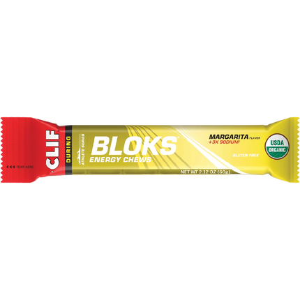 Clif Bloks energy chew package with Margarita flavor on a white background