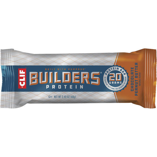 Clif Builders Protein bar packaging on a white background