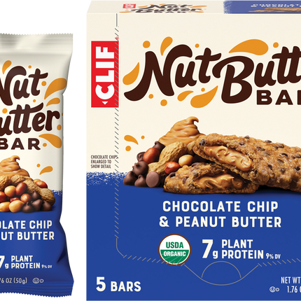 CLIF Nut Butter Bar packaging including a bar and a box on a white background