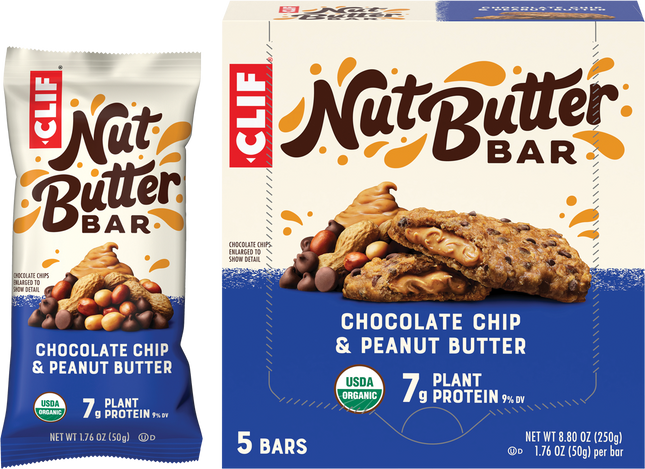 CLIF Nut Butter Bar packaging including a bar and a box on a white background