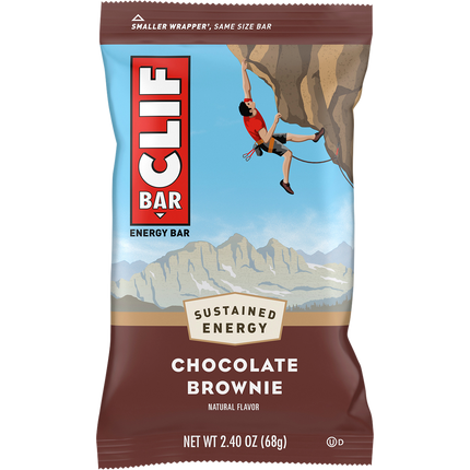 Clif Bar energy bar packaging with climbing scene and mountain background