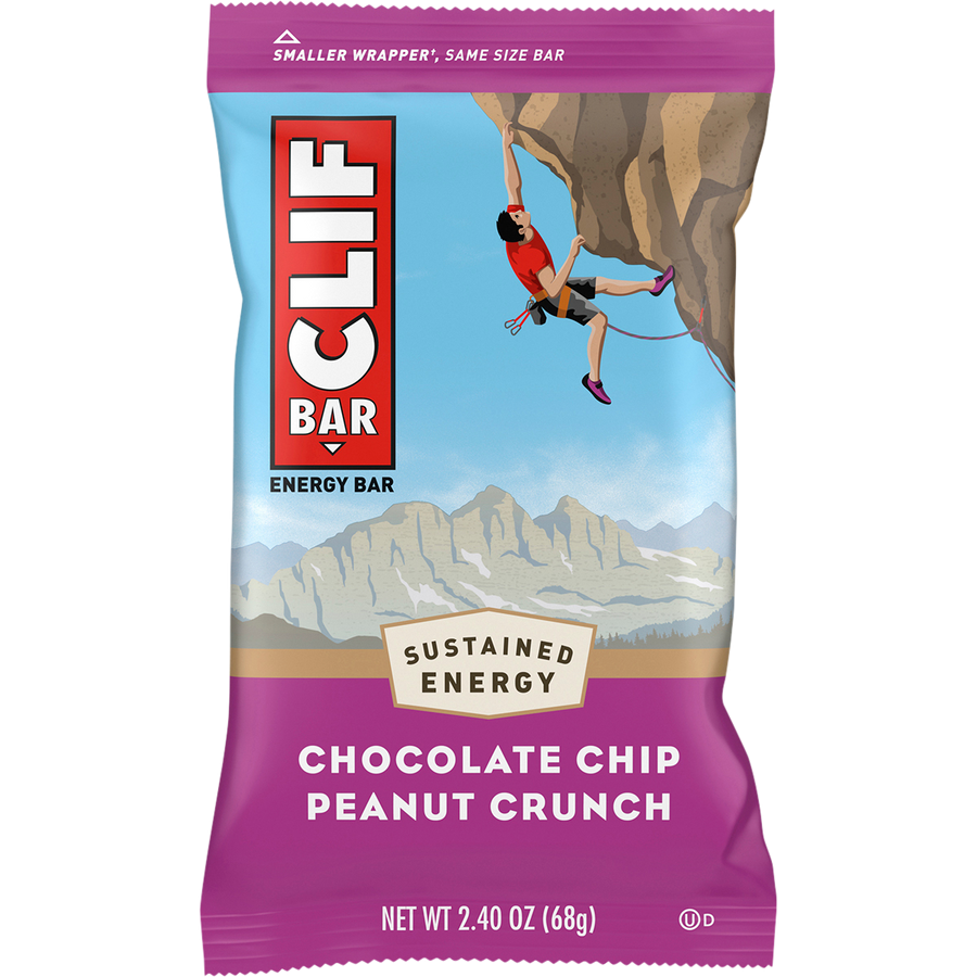 Clif Bar energy bar packaging with a climber on a mountain background