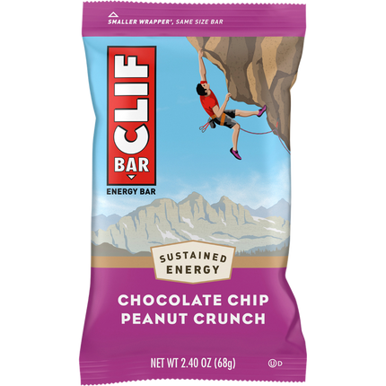 Clif Bar energy bar packaging with a climber on a mountain background