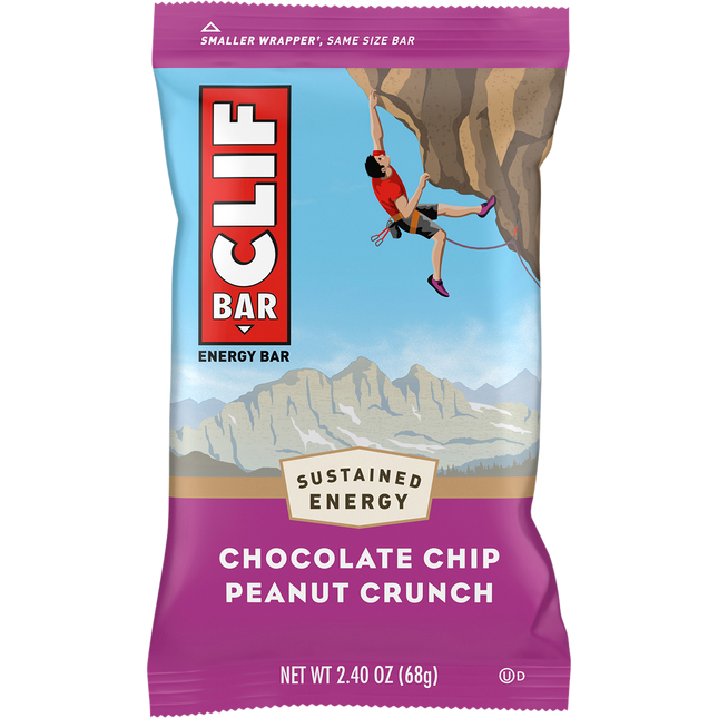 Clif Bar energy bar packaging with a climber on a mountain background
