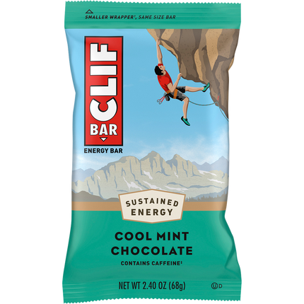 Clif Bar energy bar packaging with a climber on a mountain background
