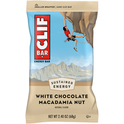 Clif Bar energy bar package with a climber on a mountain background