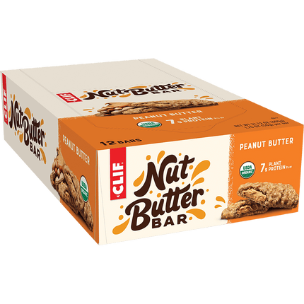 Box of Clif Nut Butter Bars on a green background