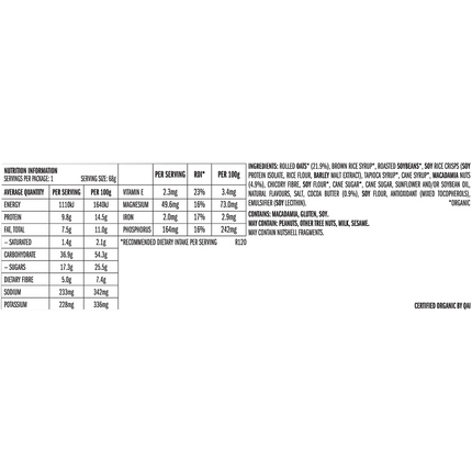 Nutrition label and ingredient list on a white background