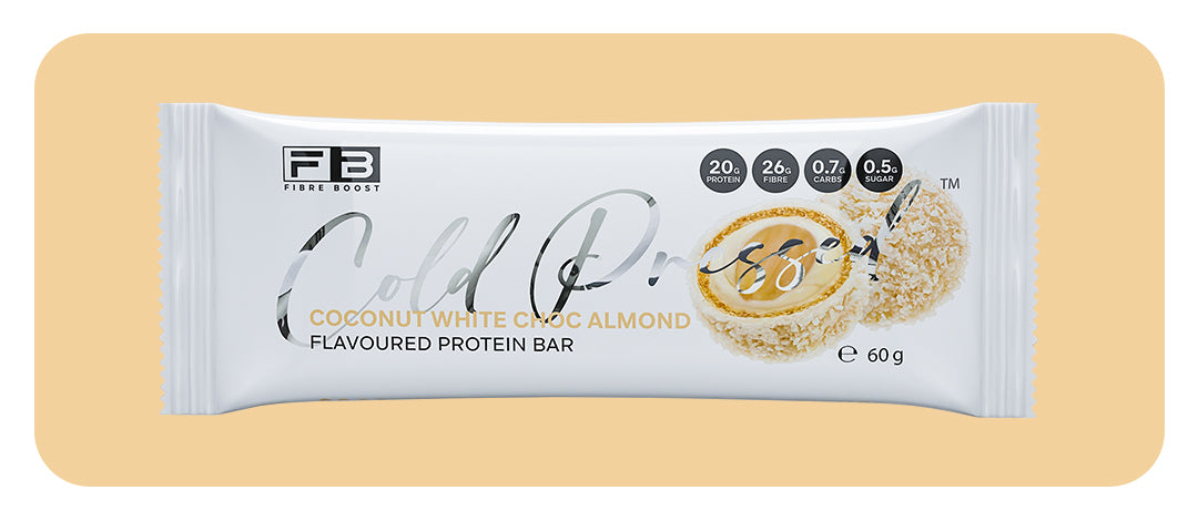 Fibre Boost Cold Pressed Coconut White Choc Almond flavoured Protein Bar