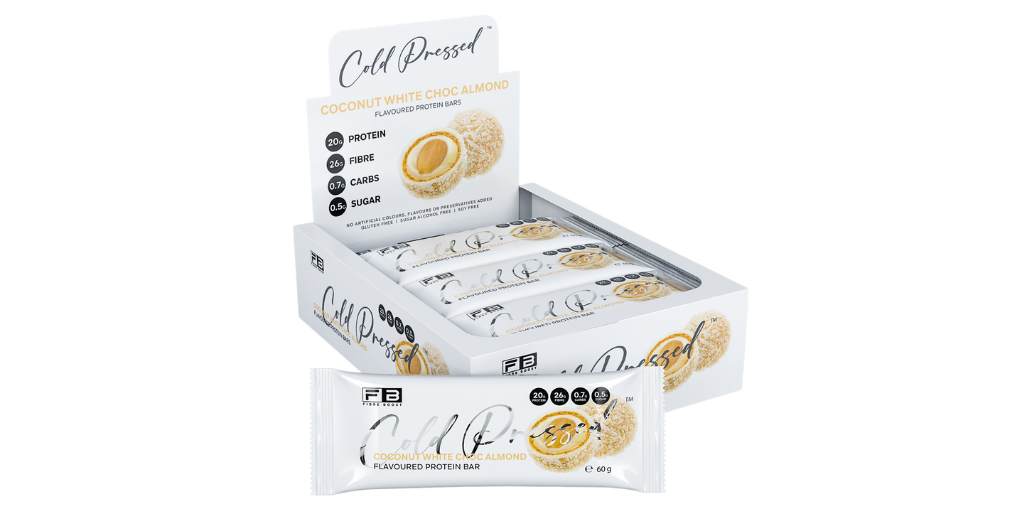 Fibre Boost Cold Pressed Coconut White Choc Almond flavoured Protein Bar