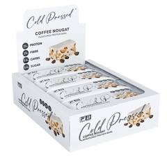 Box of Cold Pressed Coffee Nougat bars on a white background