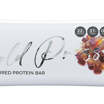 Protein bar packaging with cola flavor on a white background