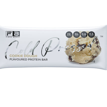 Packaging of Fibre Boost Cold Pressed Cookie Dough protein bar