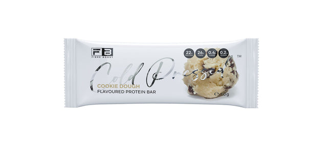Packaging of Fibre Boost Cold Pressed Cookie Dough protein bar