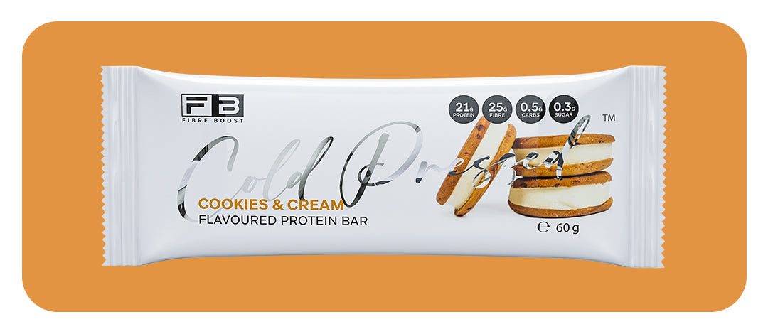 Fibre Boost Cold Pressed Cookies and Cream flavoured Protein Bar