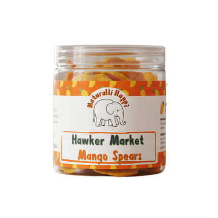 Naturalli Happi mango spears in vibrant yellow packaging
