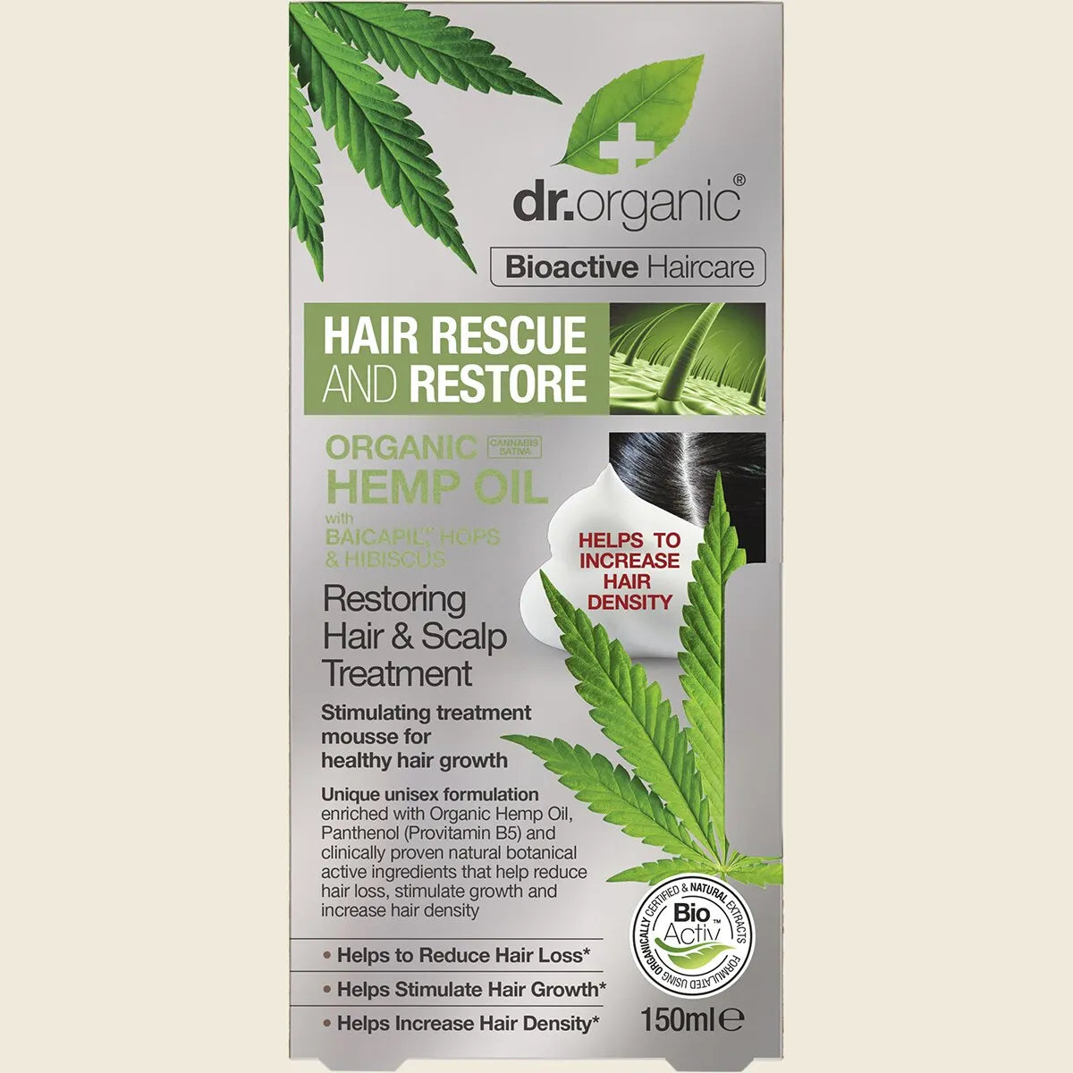 Dr. Organic Hair & Scalp Treatment Mousse Rescue Restore Hemp Oil 150ml