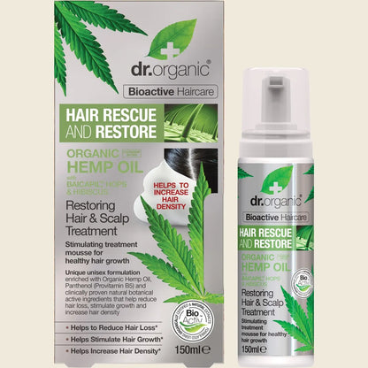 Dr. Organic Hair & Scalp Treatment Mousse Rescue Restore Hemp Oil 150ml