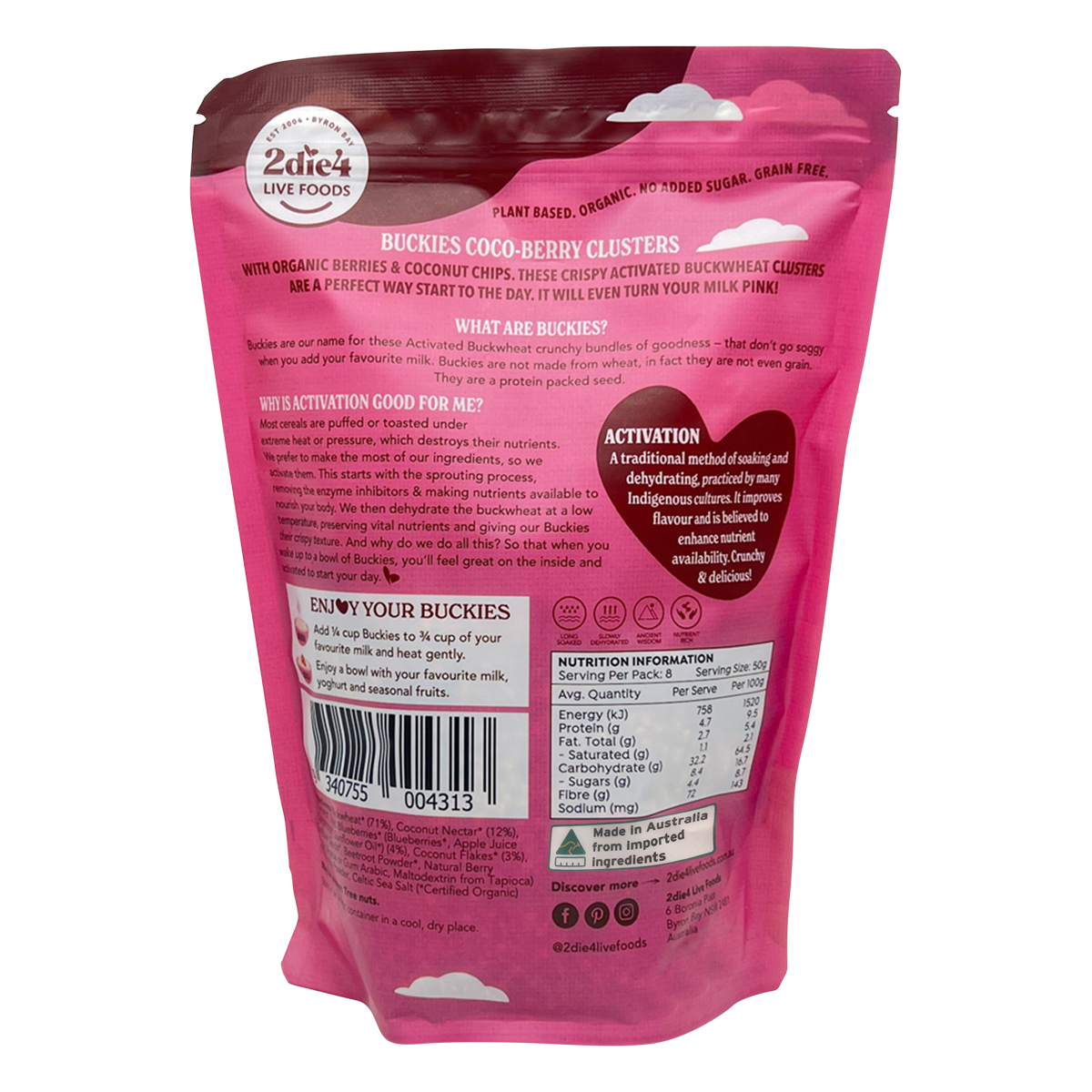 Organic Activated Buckies Coco-Berry Clusters