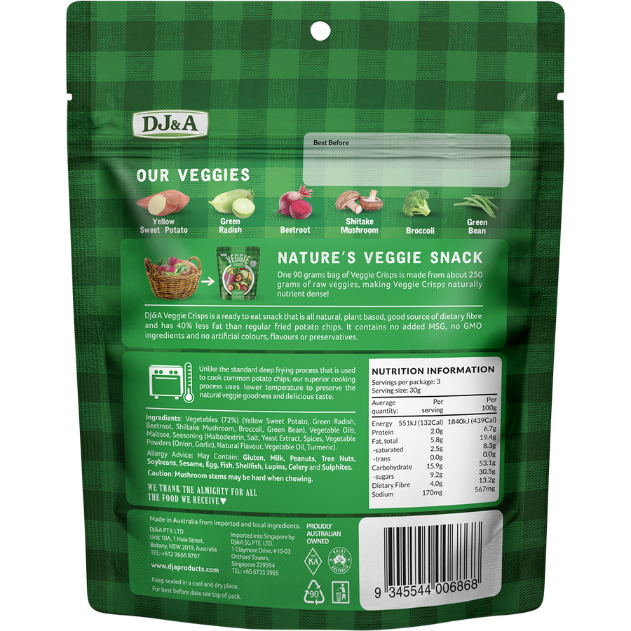 DJ&A Veggie Crisps Original in a colorful bag