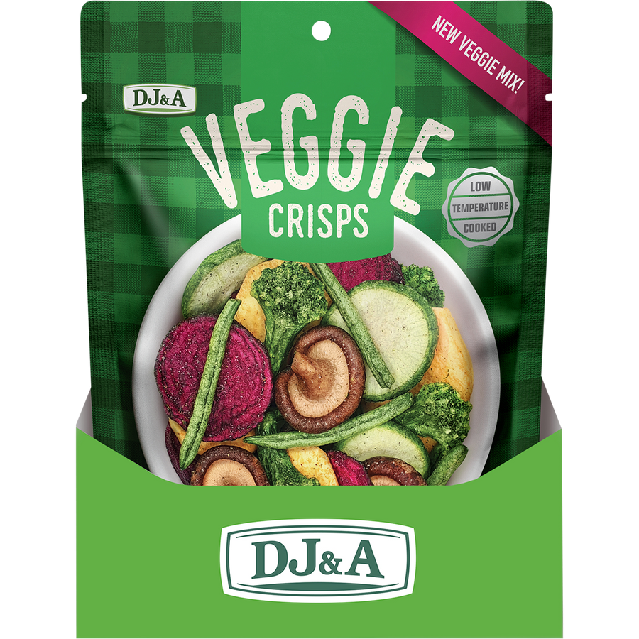 DJ&A Veggie Crisps Original pack with colorful vegetable snacks