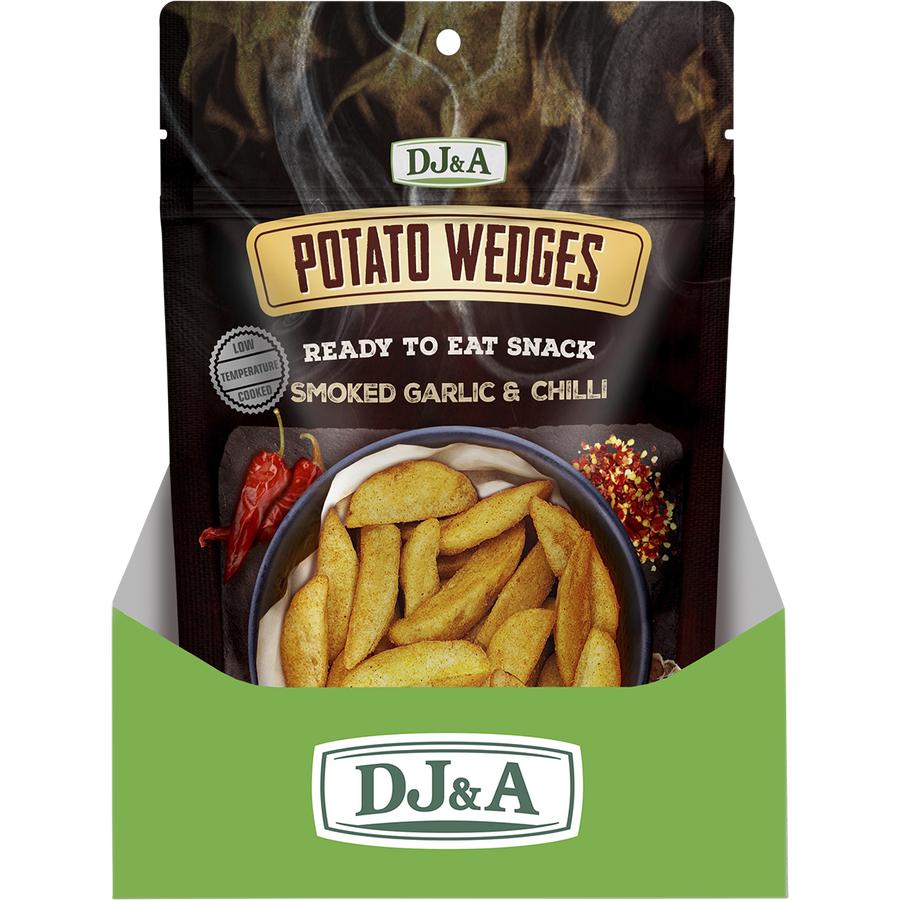 DJ&A potato wedges with smoked garlic and chilli flavor