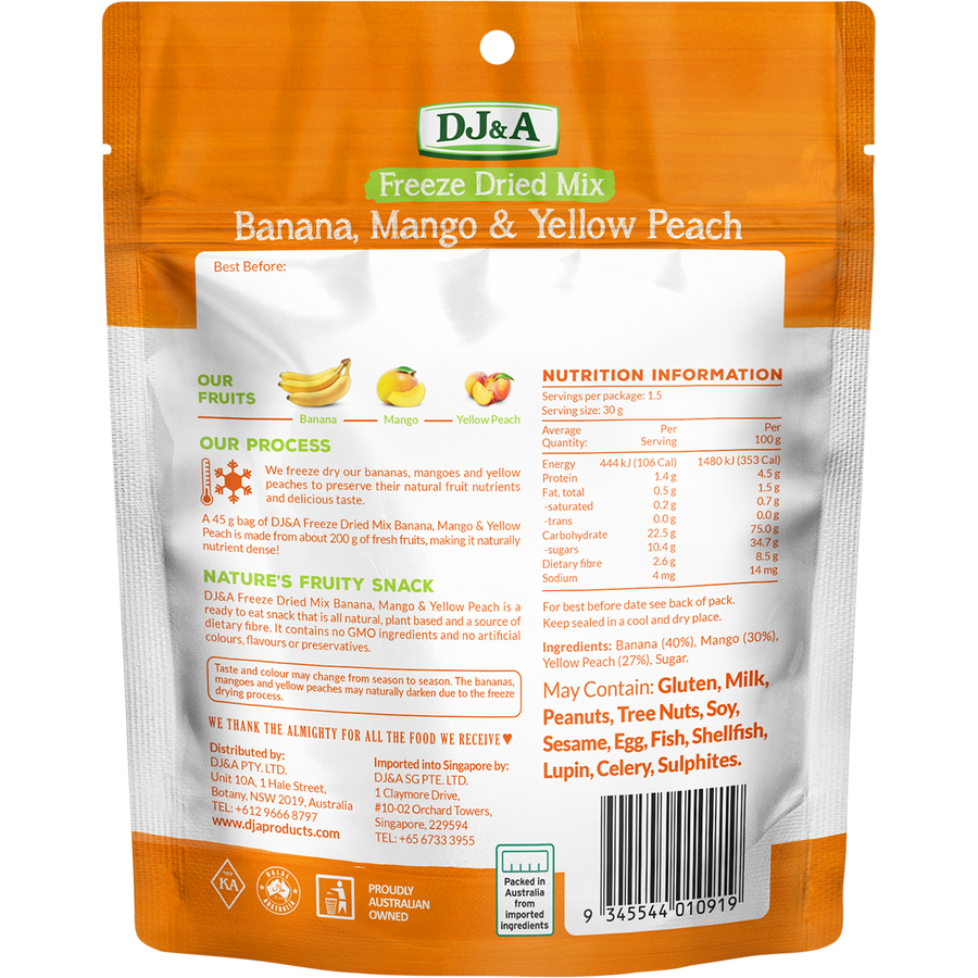 Freeze Dried Banana, Mango & Yellow Peach - Back View
