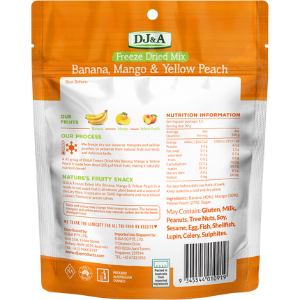 Freeze Dried Banana, Mango & Yellow Peach - Back View