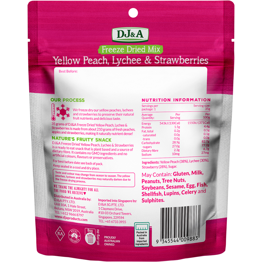 DJ&A Freeze Dried Yellow Peach, Lychee & Strawberries