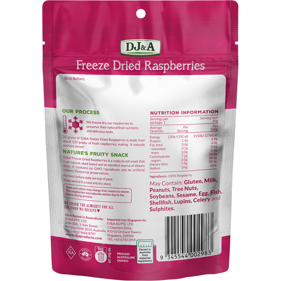 Vivid red freeze dried raspberries by DJ&A